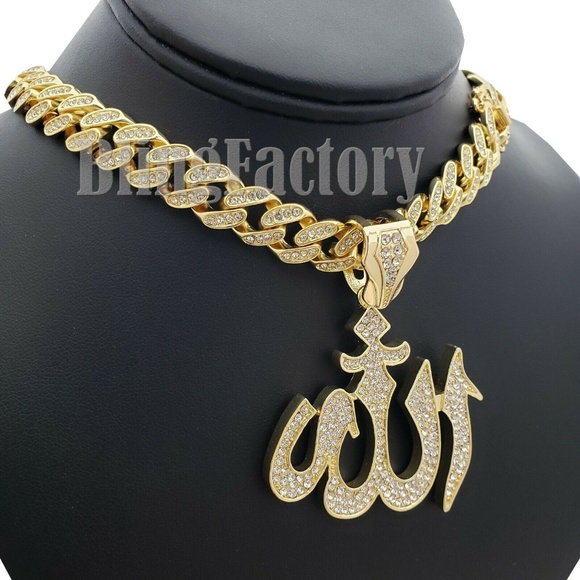 Details about / NEW ICED 7 STAR ALLAH PENDANT WITH 11mm 24/" CUBAN CHAIN